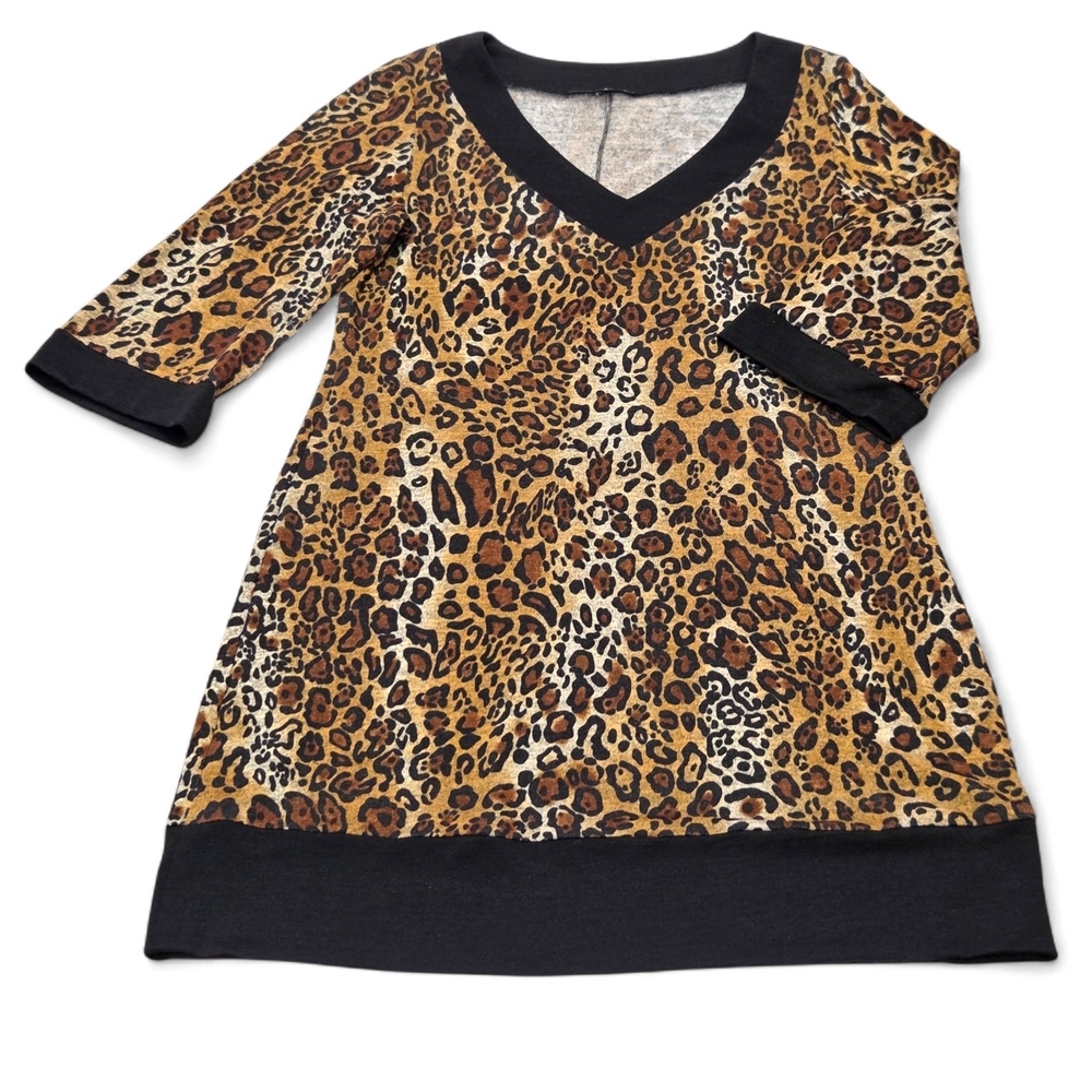 Tiana B. Animal Print Dress with Black Trim Size Large Made in USA EUC